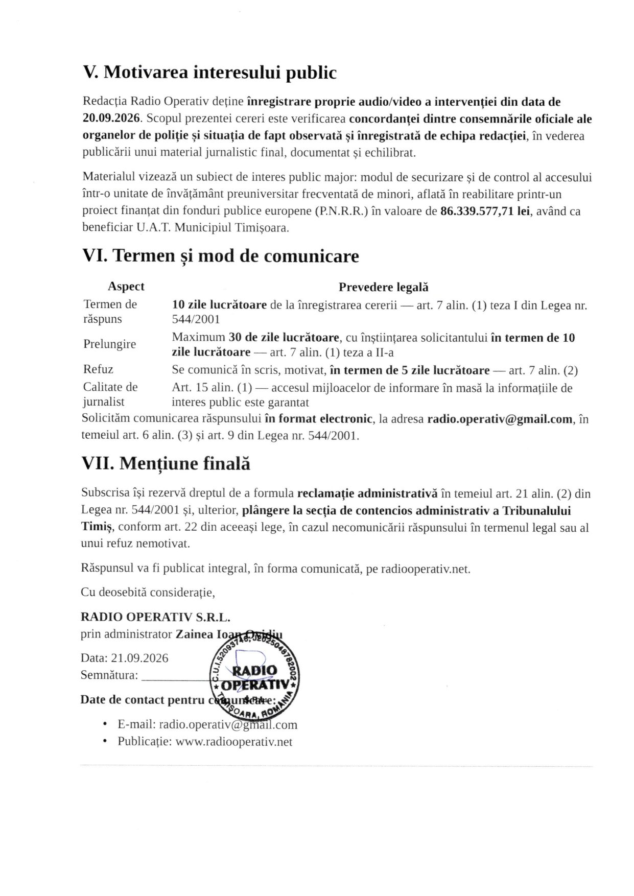 Cererea 544/2001 către IPJ Timiș, pagina 3