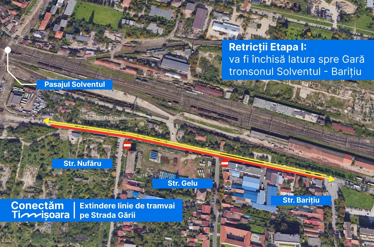 Harta restricțiilor din etapa I pe strada Gării, între Pasajul Solventul și strada Barițiu