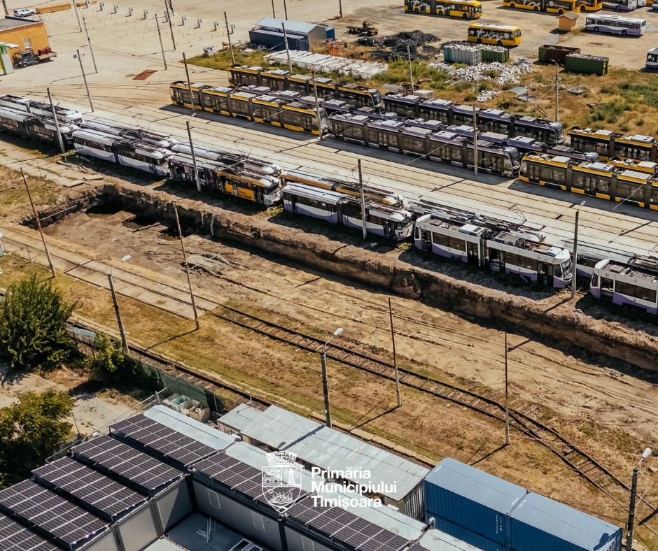 Vedere aeriană a șantierului noii hale de mentenanță a tramvaielor din Timișoara