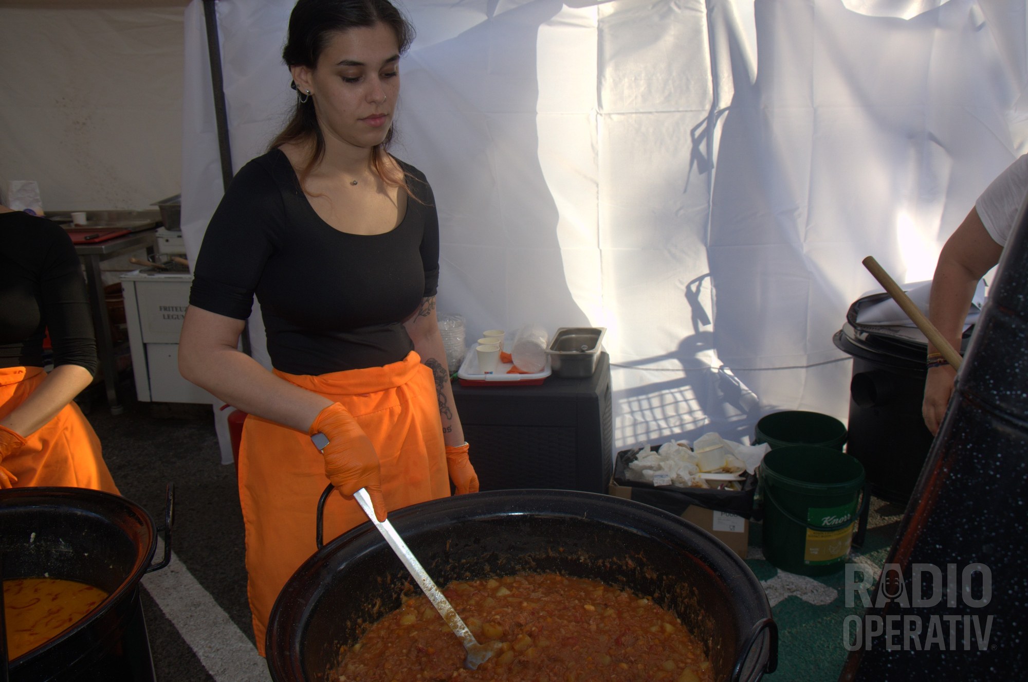 Tocană la ceaun, pregătită în cortul de gătit